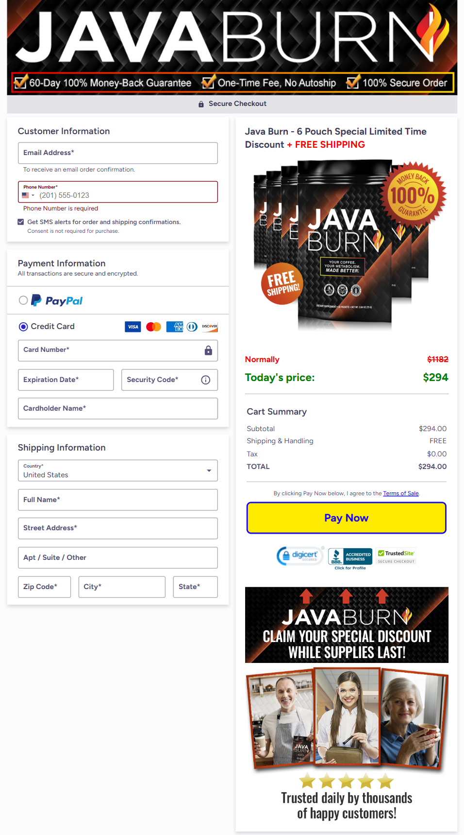 Java Burn Secured Order Page